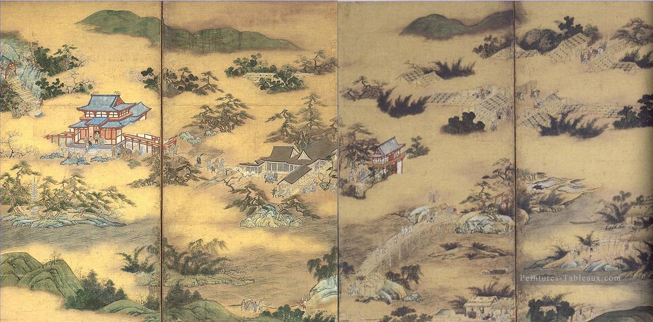vues célèbres de Sagano et vues célèbres de Uji paire 2 Kano Eitoku japonais Peintures à l'huile